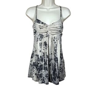 Charlotte Russe Floral Cami Baby Doll Top Size S Gray Beige Y2K Fairy Grunge